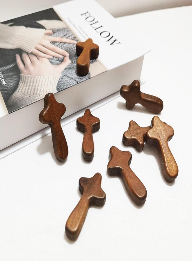 EAEDMY 12Pcs Small Wooden Pocket Crosses, Mini Portable Pine Hand Held Cross Craft, Jesus Cross Prayer Cross for Religious Occasion or Communion, 2.44in (12, Brown) - Image 5
